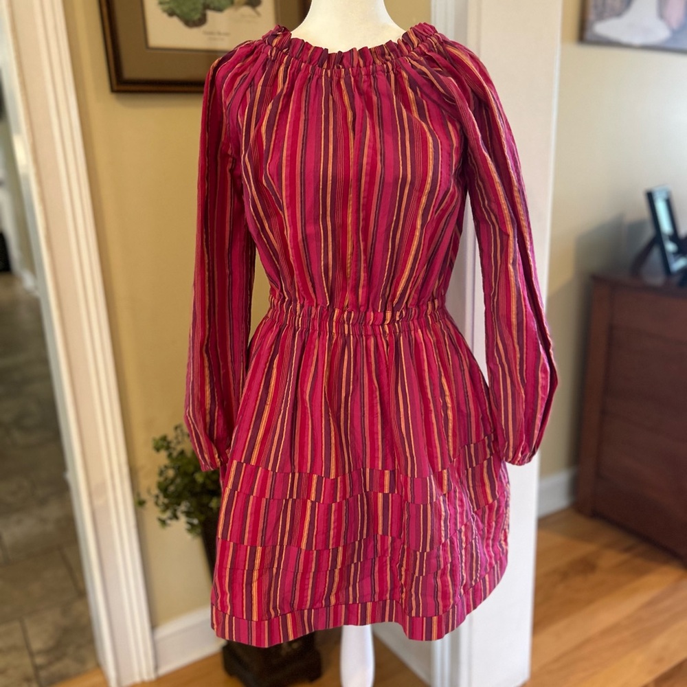NWT Buru Striped Peasant Dress Small Long Sleeve Elastic Waist Boho Cottagecore